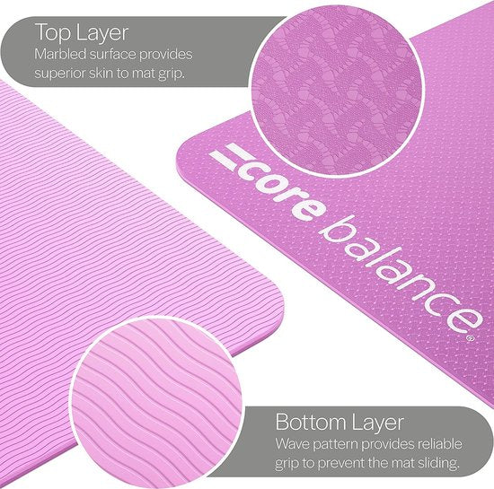 TPE yogamat & schouderriem, gemaakt van 6 mm dik schuim, antislip en scheurvast, milieuvriendelijk materiaal, ideaal voor Pilates, geurloze fitnessmat, 183cm x 65cm x 6mm, 6 verschillende kleuren