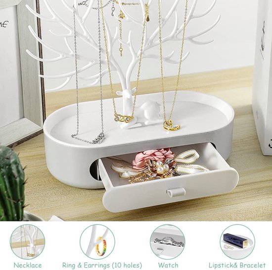 sieradenstandaard, sieradenhouder voor winkels, sieradenboom voor kettingen, armbanden, witte sieradenhouder van plastic, oorbelhouder voor halskettingen, armbanden