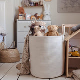 Opbergmand - Mand voor speelgoed - Wasmand gevlochten van katoen met handvatten - Handdoekmand voor badkamer - Opbergmand gevlochten voor woonkamer 38x45cm - Gebroken wit