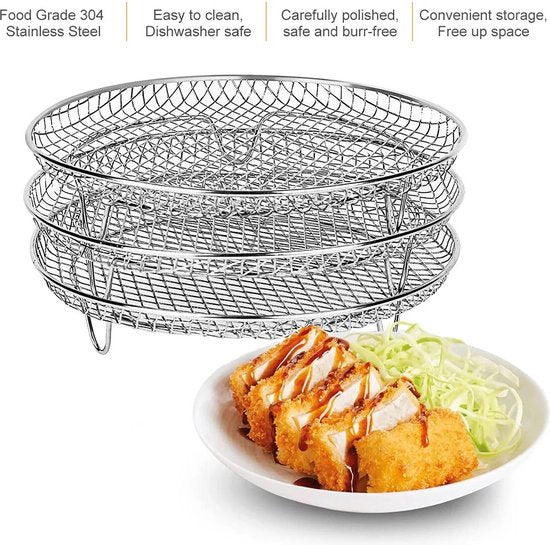 Dehydrator Staande rek, roestvrij staal, accessoires, grillrooster, barbecue, standaard, luchtfrituren, compatibel met Ninja Foodi Air Fryer 19,8 x 19,8 cm