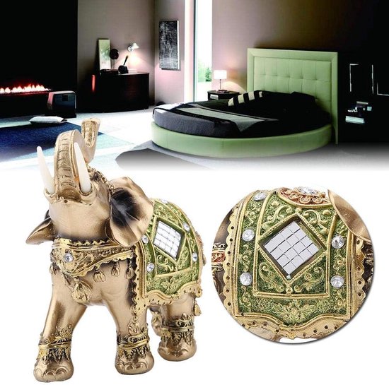 Elegant olifantsstandbeeld, hoogwaardige hars groene geluksfeng shui olifantssculptuur rijkdom geluksfiguur perfect voor thuis, kantoordecoratie (L)