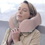 Nekkussen vliegtuig, reiskussen auto van traagschuim met fluweelzachte overtrek, nekkussen voor volwassenen, voor reizen, camping, kantoor en huis (roze)