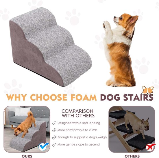3 treden hondentrap voor kleine honden hondentrap voor bedbank 60cm hoge kattentrap voor oude katten spons huisdiertrap grijs