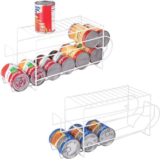 Set van 2 planken voor levensmiddelen, moderne keukenorganizer voor blikjes en conserven, stevige metalen opbergcontainers voor koelkast of kast, wit