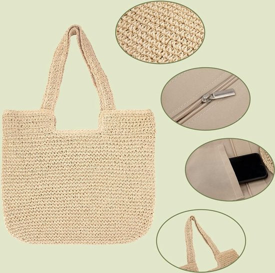 Strohandtas Dames zomerstrandtas Handgemaakte schoudertas Boheemse schoudertas voor dames Vakantiereizen Dagelijks gebruik