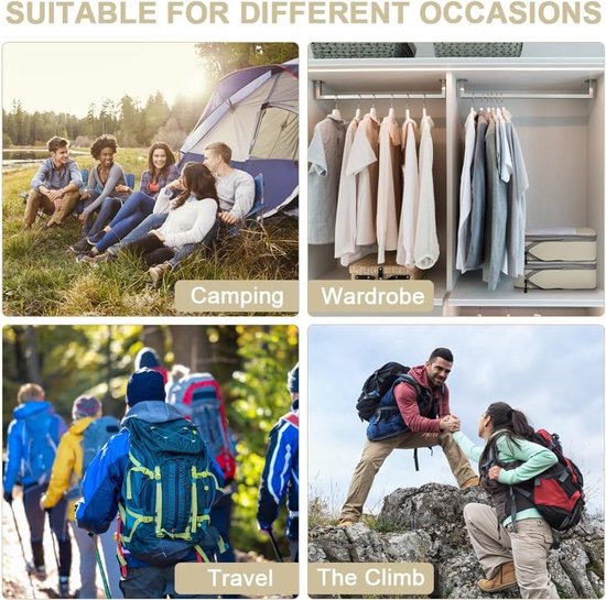 Kofferorganizerset, 4-delig, Packing Cubes, waterdichte reis-kledingtassen, paktassen voor koffer, verpakkingskubus met make-uptas, schoenentas (beige)