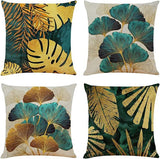 Decoratieve kussenhoes, 50 x 50 cm, set van 4 kussenslopen, petrol, goud, tuinlounge bank, sierkussen, kussenhoes, landhuisstijl, sierkussenhoes, linnen, tuin, outdoor, kussen, bankkussen