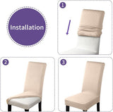 Stoelhoezen, set van 4, universele stretch stoelhoezen, moderne jacquard hoes, afneembare stoelhoes, eetkamerhoes, bi-elastische hoes, voor banketdecoratie en bruiloftsfeesten (beige, set