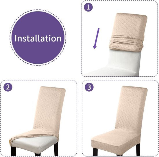 Stoelhoezen, set van 4, universele stretch stoelhoezen, moderne jacquard hoes, afneembare stoelhoes, eetkamerhoes, bi-elastische hoes, voor banketdecoratie en bruiloftsfeesten (beige, set