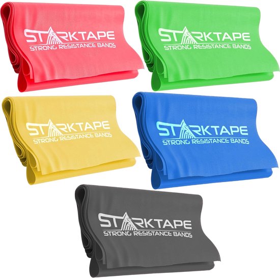 Weerstandsbanden set, 5 professionele niet-latex fitnessband elastische oefenband. Fitnessbanden weerstandsbanden 5 weerstandsniveaus voor hometraining, fysiotherapie, krachttraining, yoga, pilates