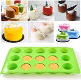 Newk Cilinder Siliconen Mal, 3 Packs 15-Holte Ronde Cilindervorm voor Cupcake, Handgemaakte Zeep, Muffin, Cake, Cheesecake, Brownie, Chocolade Cover-Groen