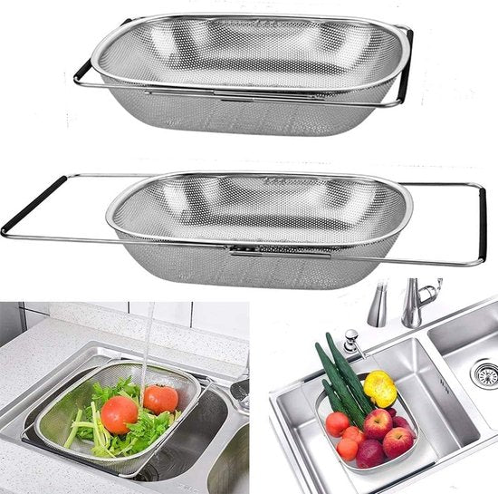 Premium Super Sink roestvrijstalen ovale filter met fijnmazige filtermand van 6 liter en uitbreidbaar rubberen gripfilter, afvoer, spoel fruit en groenten (nieuw)