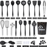 keukengereiset 43-delige siliconen keukengereiset kookgerei kookbestekset, hittebestendig kookgerei met bestekhouder, kookset met antiaanbaklaag keukengerei, zwart