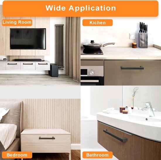 12 stuks meubelgrepen, zwart, 96 mm, kastgrepen, keukengrepen, roestvrijstalen vierkante handgrepen met schroeven en schroevendraaier voor keukens, lades, kasten, meubels