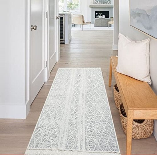 Vloerkleed Oosterse Turkse Kelim Gangloper van gerecycled katoen Wasbaar Tapijt Runner Halloper (grijs, 80 x 150 cm)