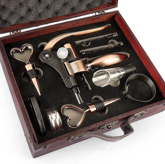 Kurkentrekker set in houten kist geschenk, luxe wijnopener, wijnsommelier sets met flesopener, wijnsluitingen, wijnaccessoires cadeauset (stijl 02)