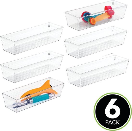 Praktische lade-organizer – opbergsysteem voor bestek en keukengerei – box van BPA-vrij kunststof – set van 6 – doorzichtig