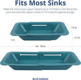 2-pack gootsteenzeefmanden voor het wassen van groenten en fruit, het aflaten van gekookte pasta en droge gerechten - uitschuifbaar - New Home Kitchen Essentials (2 blauwgroen)