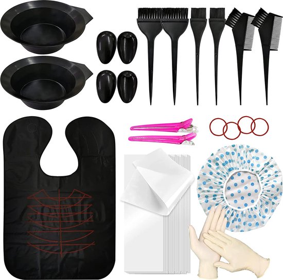 47 stuks Haarverf Kit Haarverf Accessoires, Haarverf Kit met Haarverf Papieren Kleurkommen Kleurborstels Oor Cover Handschoenen Haarverf Cape, Haarverf Kit voor DIY Salon