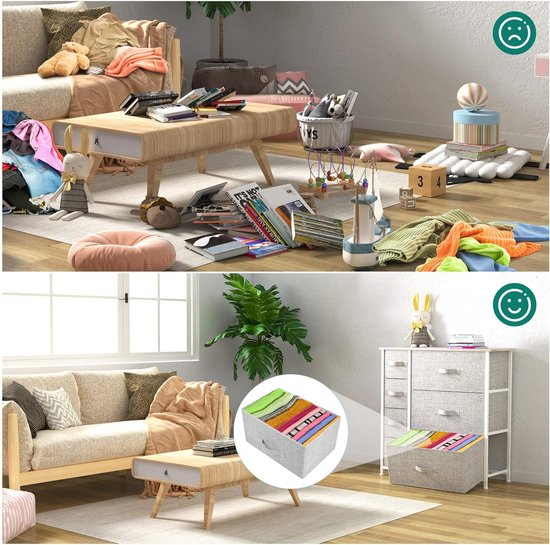 Commode met laden, kast met 7 laden van stof, opbergkast, moderne stijl voor slaapkamer, woonkamer, kinderkamer, hal, lichtgrijs