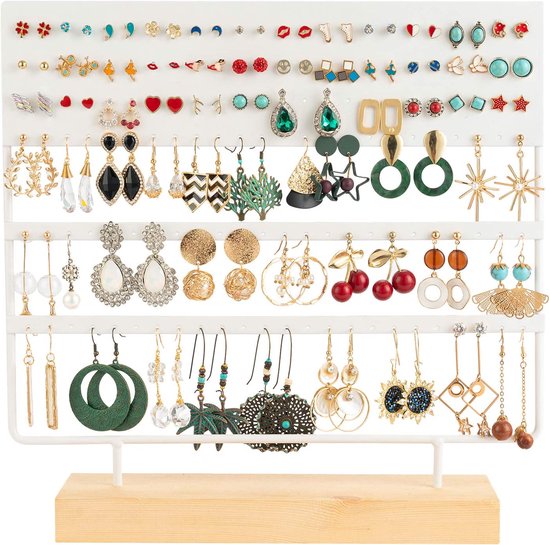 QILICZ Sieradenstandaard, oorbelhouder, oorbelstandaard, 144 gaten, oorstekers, standaard, oorbel, organizer, sieradenhouder, oorsieraad-display, sieradenopslag, 30 x 30 cm, wit