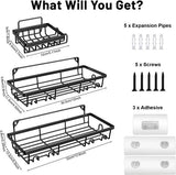 Doucheplank zone, set van 3 losse doucheplanken, wit, met 6 haken en zeepbakje, verbonden doucheplank, bad room en double room, Keuken
