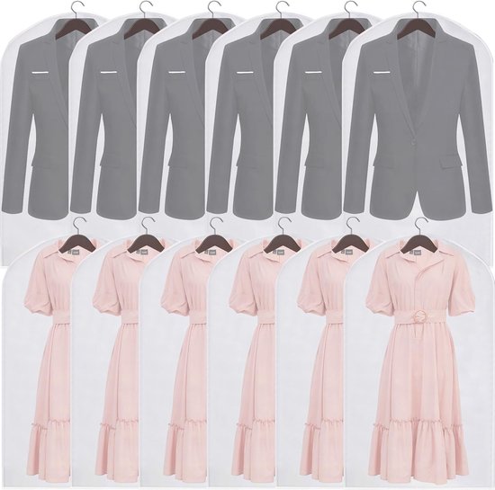 12 stuks kledingzakken, 60 x 100 cm, afdekking met ritssluiting aan de zijkant, stofdicht en waterdicht, voor overhemden, pakken, mantels