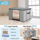 Pack van 6 opbergzakken, grote versterkte handvatten en scheurvast, opbergdoos met deksel voor kleding, dekbedden en kussens, verhuisdozen met venster, opvouwbare opbergdozen.