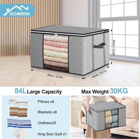 Pack van 6 opbergzakken, grote versterkte handvatten en scheurvast, opbergdoos met deksel voor kleding, dekbedden en kussens, verhuisdozen met venster, opvouwbare opbergdozen.