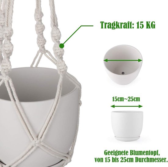 4 stuks macramé plantenhangers 4 mm verdikking katoenen touw hangende hanger bloempot plantenhouder hanger voor binnen buiten plafonds balkons wanddecoratie terrassendecoratie (41"/59")