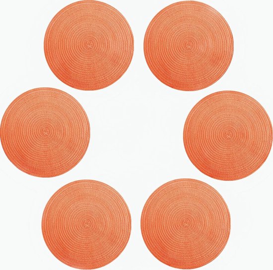 Placemats, wasbare placemats, ook als onderzetters, koffiemat, ronde antislip placemats, eettafel, Europese stijl, natuurlijk materiaal, tafelmat van handgeweven stof (oranje-36cm-6st.