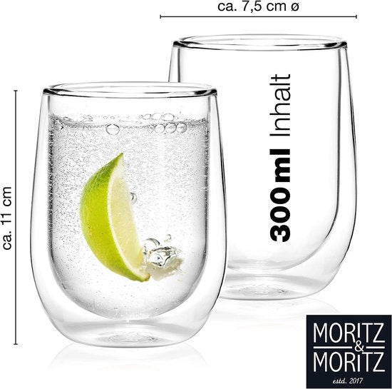 2 x 300 ml drinkglazen set dubbelwandig – dubbelwandige glazen voor cocktails, water, thee, koffie of longdrinks – vaatwasmachinebestendig