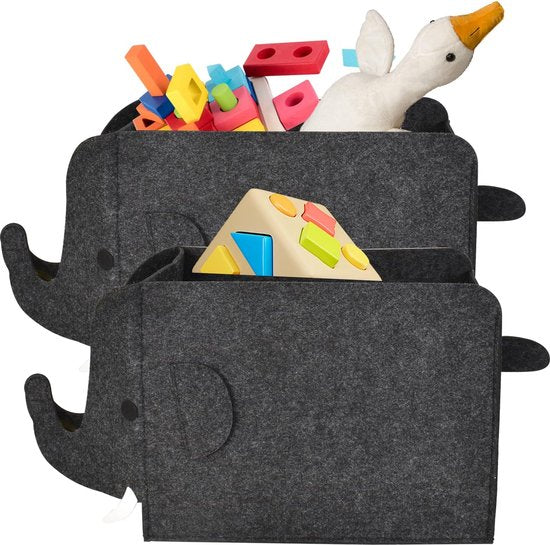 2 stuks opbergdozen voor kinderen, vilten vouwdoos, opbergdoos, speelgoedkist, speelgoedbak, opbergdozen van stof, wasmand voor kleding, boeken, speelgoed, olifantenvorm