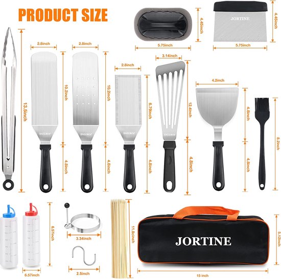 Grillspatel RVS grill accessoires set, 123 stuks, grillbestek, plancha spatel, vuurplaat, accessoires, kit, Besteksets met grill, draagtas voor tuin en camping, BBQ cadeauset voor mannen