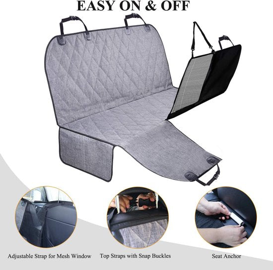Hondenautostoelhoes met mesh-kijkvenster, en waterdichte huisdierautostoelhoes met zijkleppen, universele pasvorm voor de meeste auto's, heide zwart, S