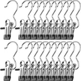 Set van 20 roestvrijstalen washaken, klemhaken, laarsophanging, antislip kleerhangerclip, metalen klemmen, draagbare hangende kledingpinnen voor broeken, schoenen, handdoek