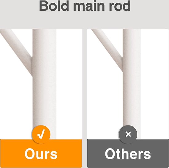 Kapstok van hout, vrijstaand kledingrek met 8 haken, vierkante basis, voor kleding, hoeden, tassen, entree, woonkamer, hal, wit