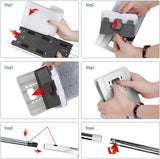 Mop met wringfunctie, vlakmopset met roestvrijstalen handgreep en 10 microvezelmopkoppen, reinigingsemmer met vloermop voor hardhouten tegels laminaatvloerreiniging, wit