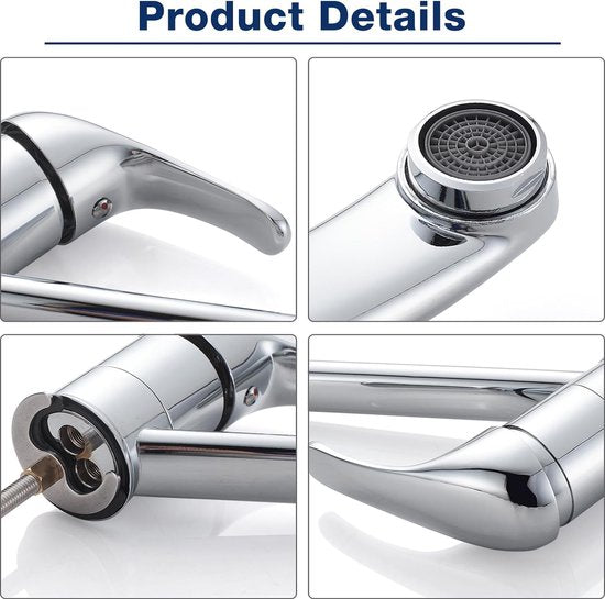 keukenkraan, keukenkraan 360° draaibaar, ééngreeps keukenmengkraan, aanrechtkraan met keramische cartridge, chroom