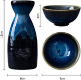 Kungfu Thee, 3 stuks keramische bekers, blauwe sake set, porseleinen bakje voor thuis hete of koude sake