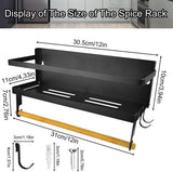 Kruidenrek, magnetisch, koelkast, rek, koolstofstaal, kruidenbord, opvouwbaar keukenrek, 30 x 11 x 10 cm, kruidenhouder, magnetisch hangrek, zwart, kruidenorganizer met keukenrolhouder voor muur