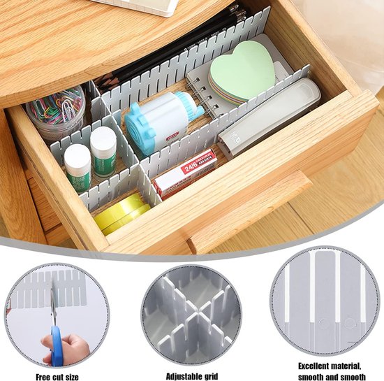 Ladeverdeler, ladeverdeler, 16 stuks, verstelbare ladeverdeler, opbergsysteem, blauwe scheidingswanden, verstelbaar, voor kast, ondergoed, sokken, doe-het-zelf bureau-organizer