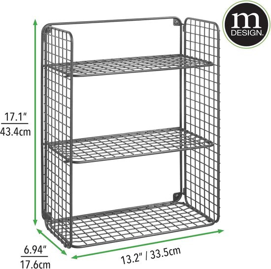 Opvouwbare badkamerplank met 3 niveaus - Praktische ophangplank van metaaldraad voor wandmontage - Draadplank voor badhanddoeken, shampoo enz. - Grijs