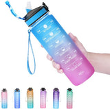 Sportdrankfles met kliksluiting, 1 liter, Lekvrij, BPA-vrije waterfles, Tritan sportfles voor fitness, Sport, Fiets, kamperen, yoga, gym (A8 blauw / fuchsia verloop)