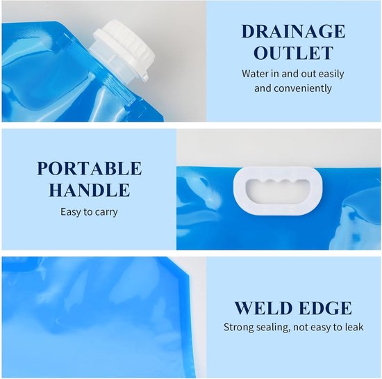 Pak van 4 waterjerrycans, 10L waterjerrycan, opvouwbare waterjerrycan, kamperen, opvouwbare waterjerrycan, watercontainer, waterzak, drinkwaterjerrycan, waterzak