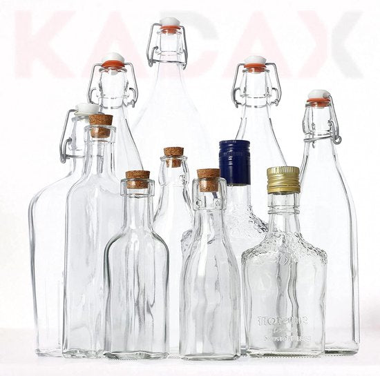 KADAX Universele fles met beugelsluiting, dichte beugelfles, vintage glazen fles, drinkfles, likeurfles, sapfles, beugelsluitfles (1000 ml, 3 stuks)