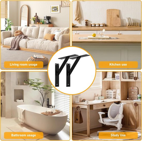 2 stuks plankhouders, plankhouder, plankdrager, wandhouder, wandhouder, zwart metaal voor plankplank, keuken, badkamer (150 mm)