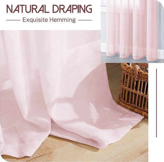 Voile gordijnen, semi-transparant, zacht gordijn, kort, licht tule gordijn met oogjes, moderne opslagen, sjaals, crèmewit, 260 x 140 cm (h x b), voor decoratie kinderkamer, woonkamer, slaapkamer, set van 2, crèmewit