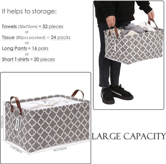 Opbergmand, Marokkaans roosterpatroon, canvas, opvouwbaar, geometrisch ontwerp, opbergmand met trekkoord en kunstleren handgrepen, 41,9 x 29,2 cm, waterdichte binnenkant