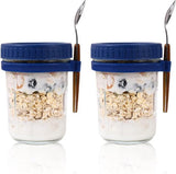 Overnight Oats Containers met deksels en lepels - 350 ml glazen mason potten voor overnight oats havermout chia zaad pudding 10 oz maaltijd prep salade potten set voor ontbijtbenodigdheden om yoga te gaan